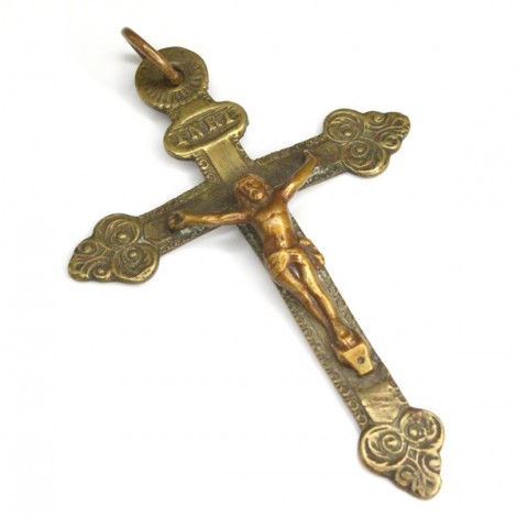 vechi crucifix "Notre-Dame de Lourdes" alama & bronz. cca `1900 Franta